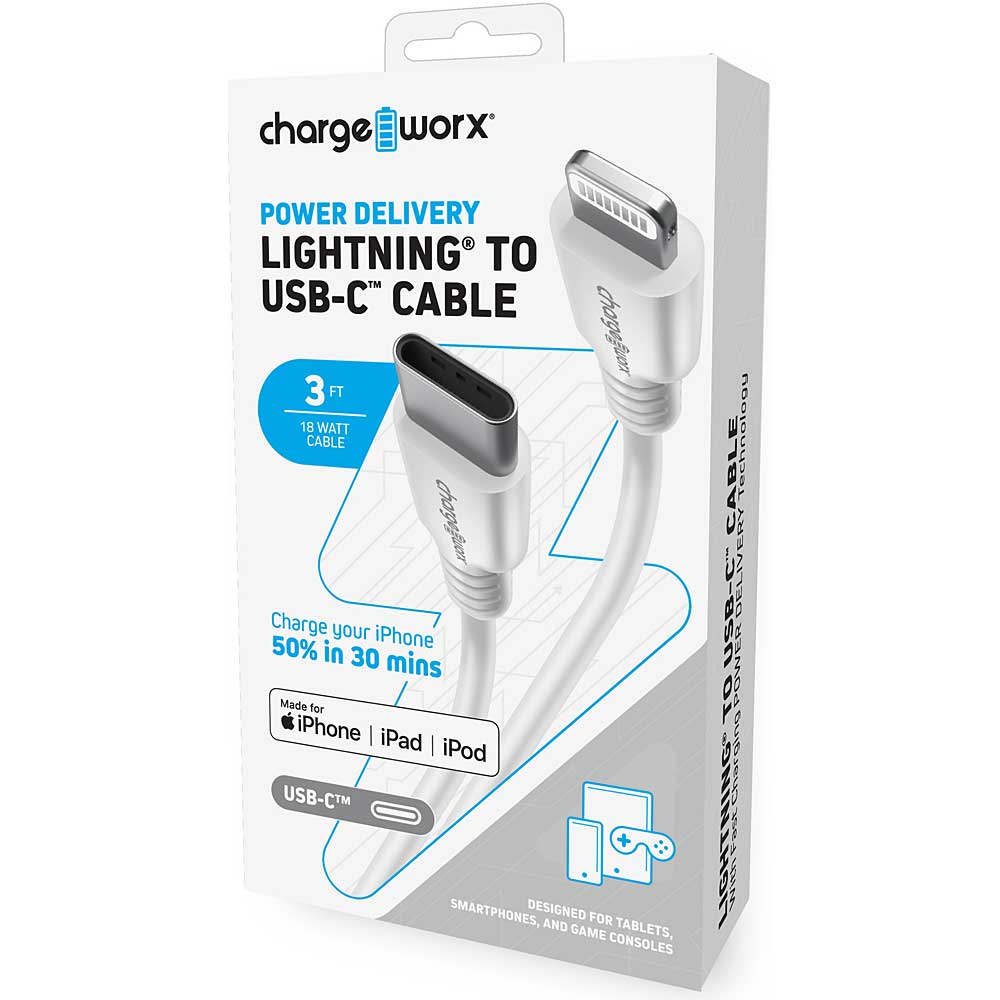 Chargeworx Power Delivery 3ft Lightning to USB C Cable