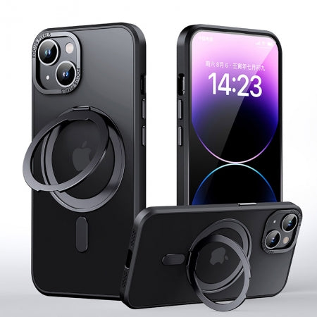 360° Rotate Ring Stand Magnetic Cover Case for iPhone 15 Transparent