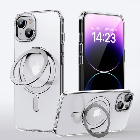 360° Rotate Ring Stand Magnetic Cover Case for iPhone 15 Transparent