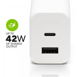 Mophie 42W GaN Dual Port USB-C & USB A Wall Charger