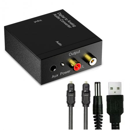 Digital Optical Coax to Analog RCA Audio Converter Adapter with Fiber Optical Cable