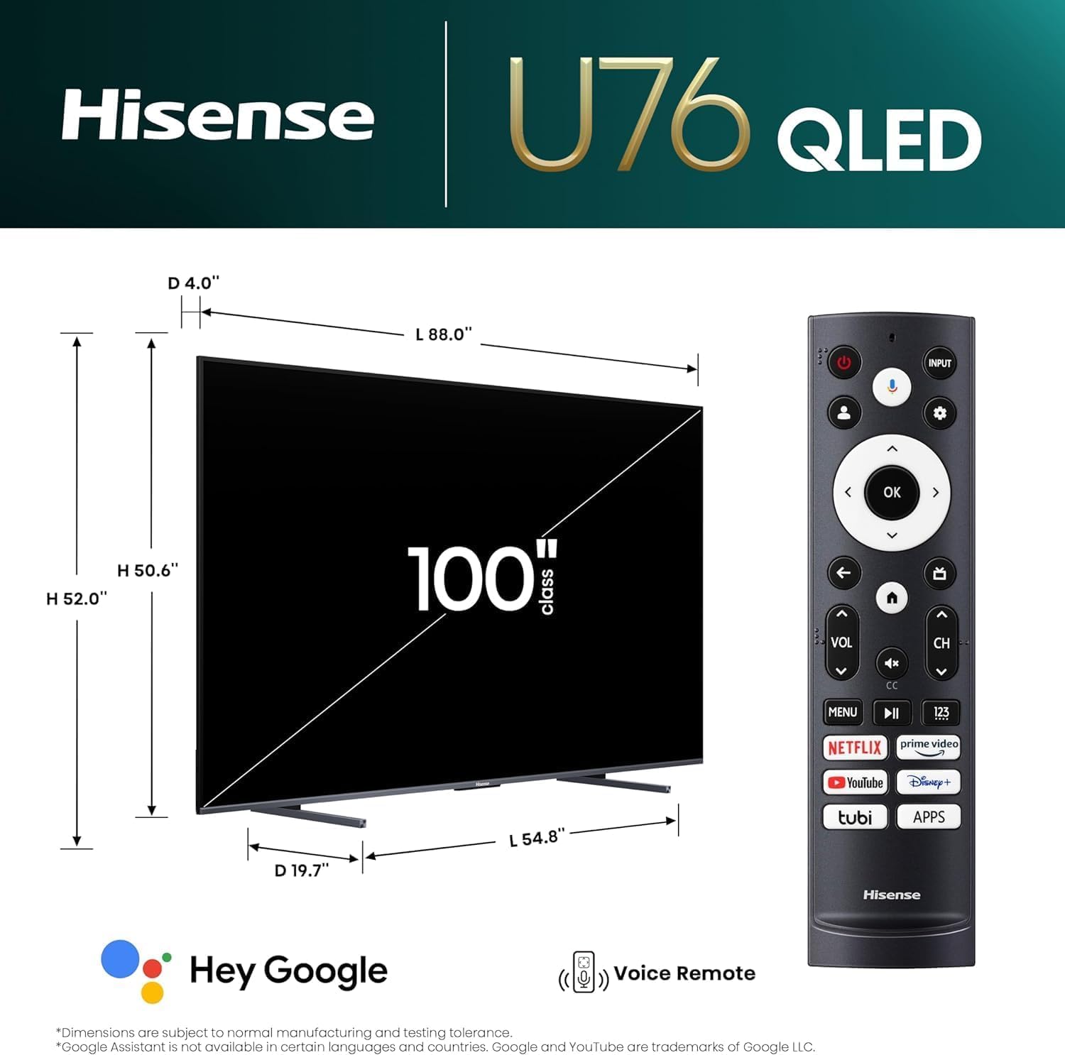 Hisense U76N 100" 4K UHD QLED Mini-LED Google Smart TV (2024)