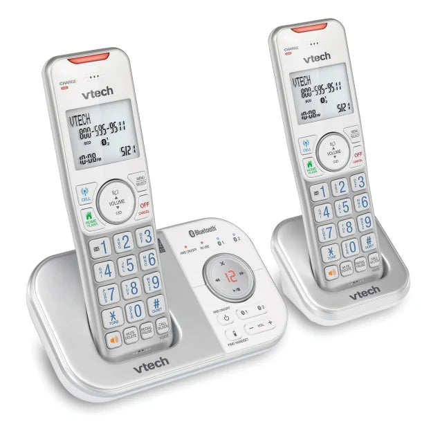 VTech® Bluetooth® DECT 6.0 Expandable Cordless Phone with Connect to Cell™ and Answering System (2 Handset; Silver)