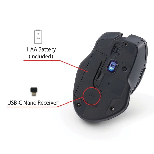 Verbatim® Wireless Blue-LED Computer Mouse with USB-C® Nano Receiver, 6 Buttons, 2.4 GHz