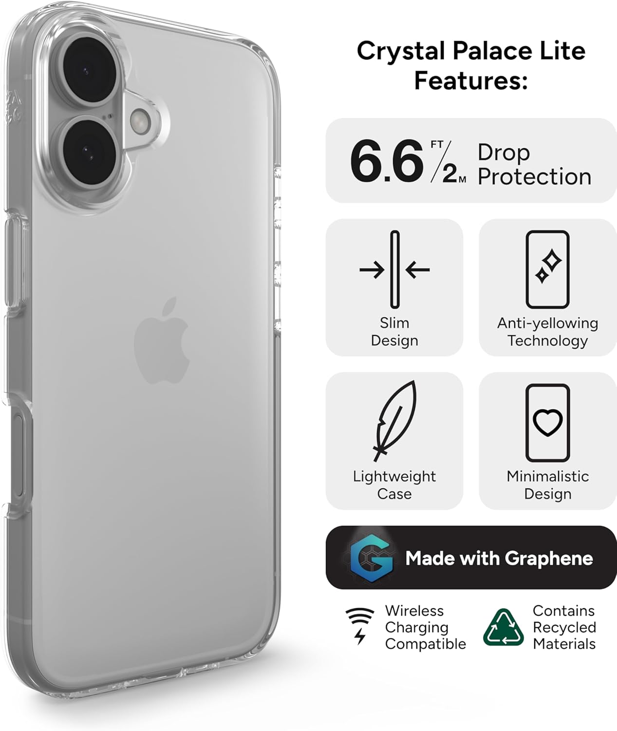 ZAGG - Crystal Palace Lite Case for Apple iPhone 16 Plus - Clear