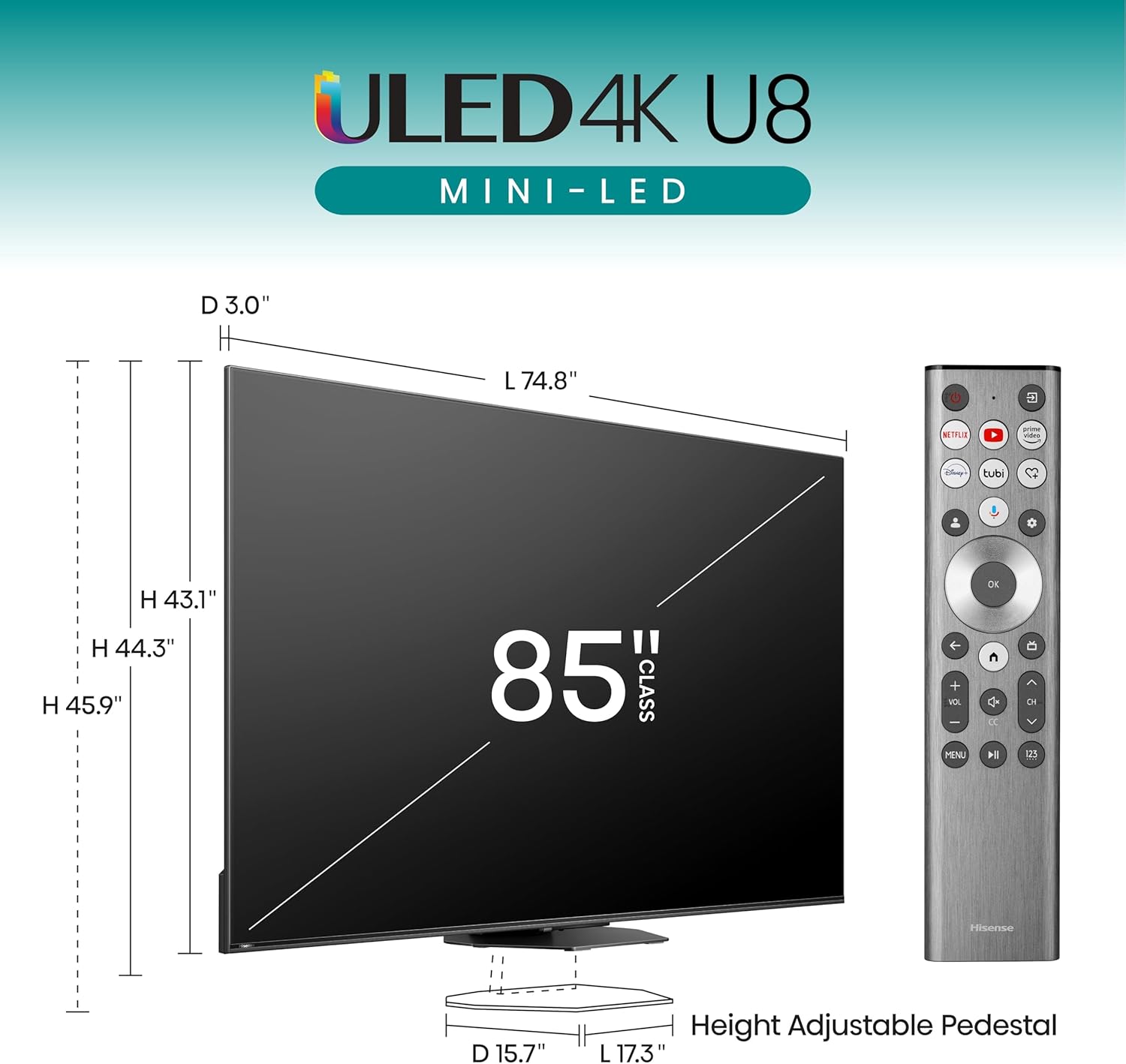 Hisense U8N 85" 4K UHD ULED Mini-LED Google Smart TV (2024)