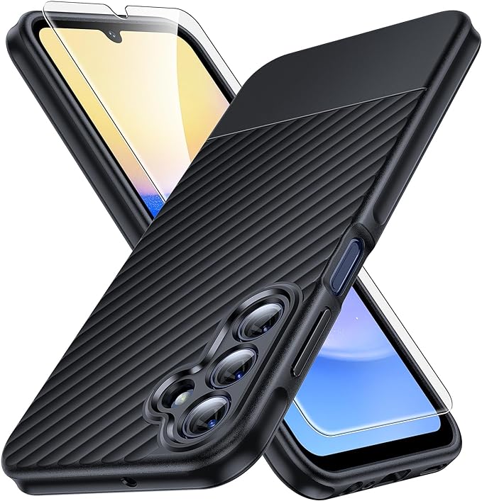 TAURI 3 in 1 for Samsung Galaxy A15 5G Case Black, [15 FT Military Grade Protection] with 2X Screen Protector, [Non Slip Textured Back] Slim Shockproof  6.5 Inch