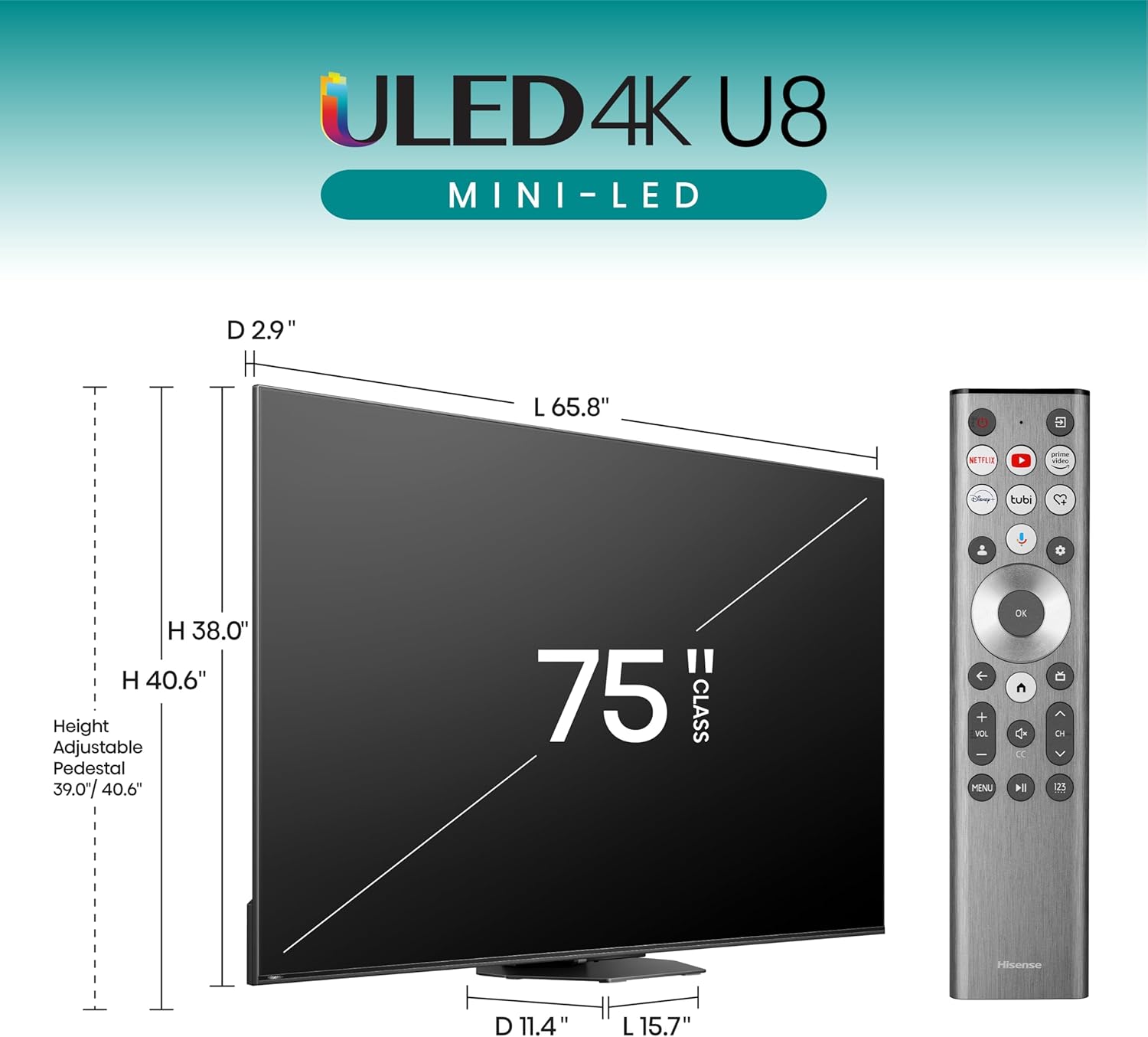 Hisense U8N 75" 4K UHD ULED Mini-LED Google Smart TV (2024)