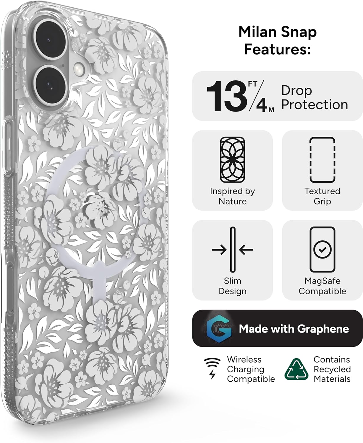 ZAGG Milan Snap Case for iPhone 16 Plus - Floral Design