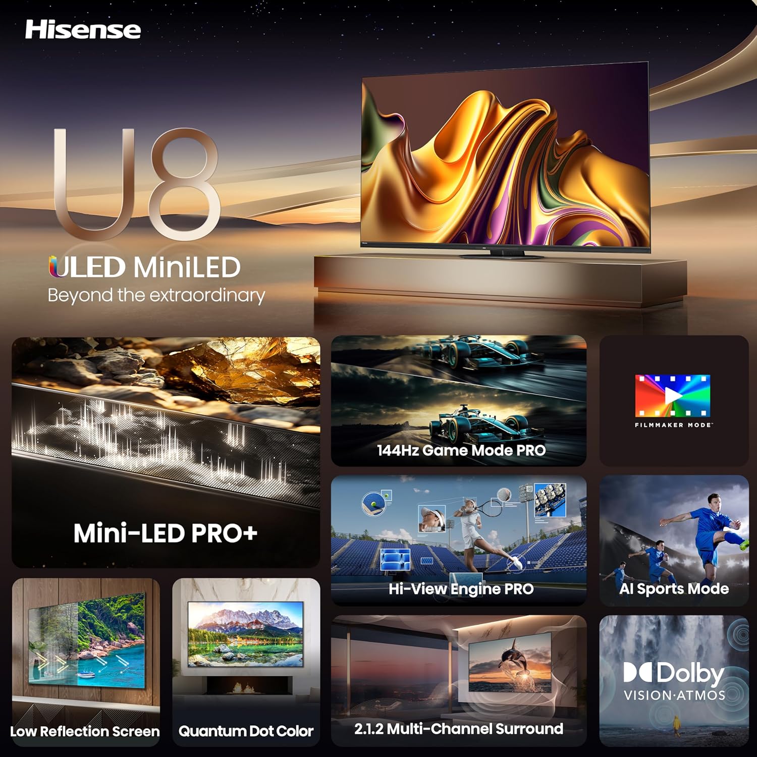 Hisense U8N 85" 4K UHD ULED Mini-LED Google Smart TV (2024)