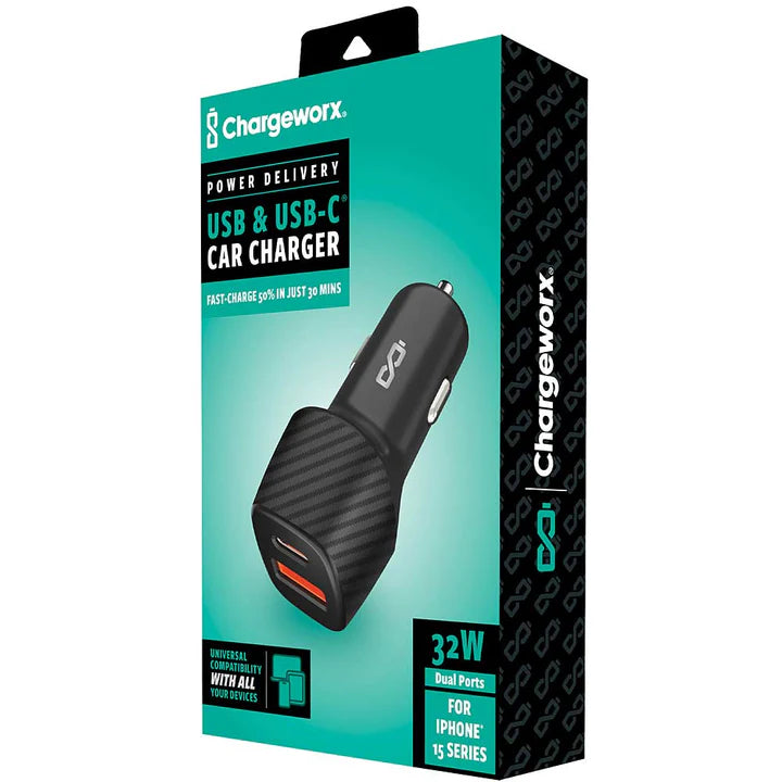 ChargeWorx USB-C™ & USB Car Charger w/Power Delivery