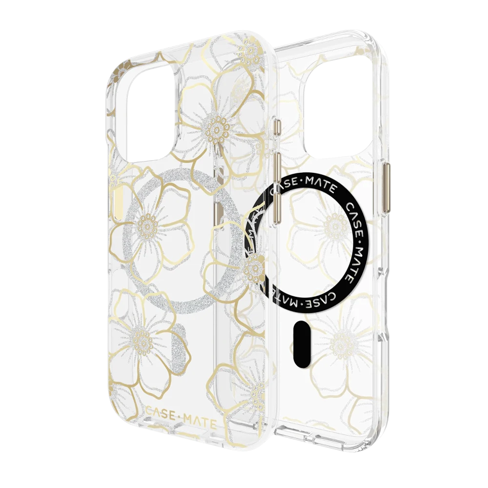 Case-Mate - Floral Gems MagSafe Case for Apple iPhone 16 - Gold