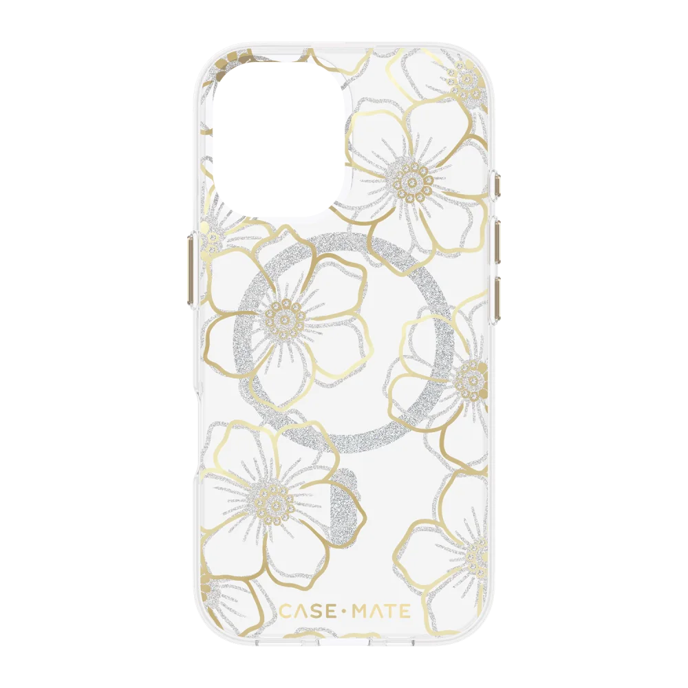 Case-Mate - Floral Gems MagSafe Case for Apple iPhone 16 - Gold