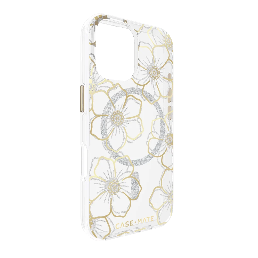 Case-Mate - Floral Gems MagSafe Case for Apple iPhone 16 - Gold