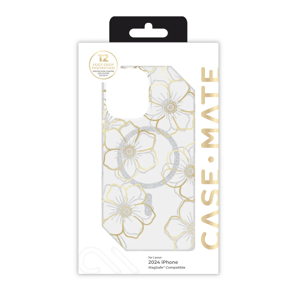 Case-Mate - Floral Gems MagSafe Case for Apple iPhone 16 - Gold