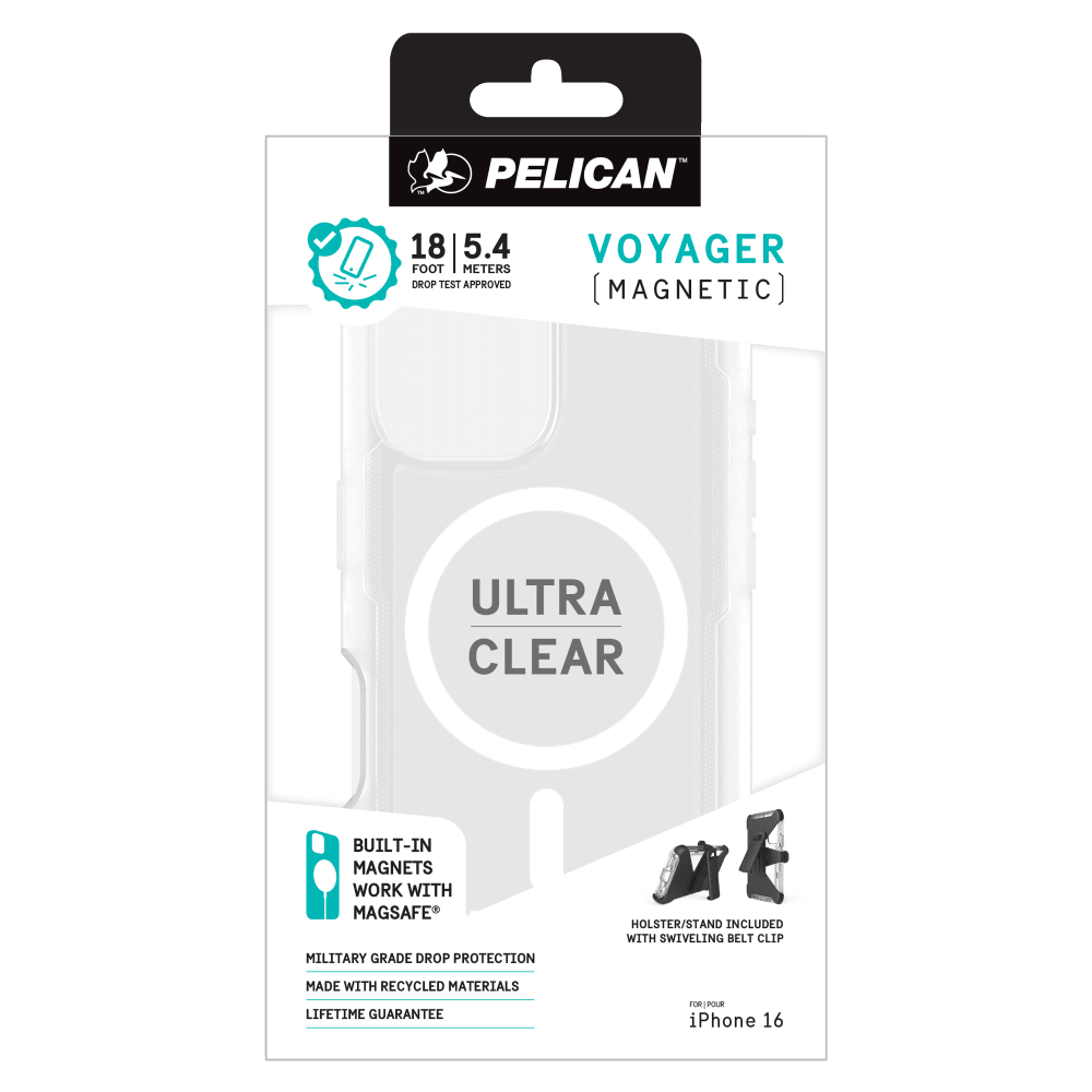 Pelican - Voyager MagSafe Case with Holster for Apple iPhone 16 - Clear