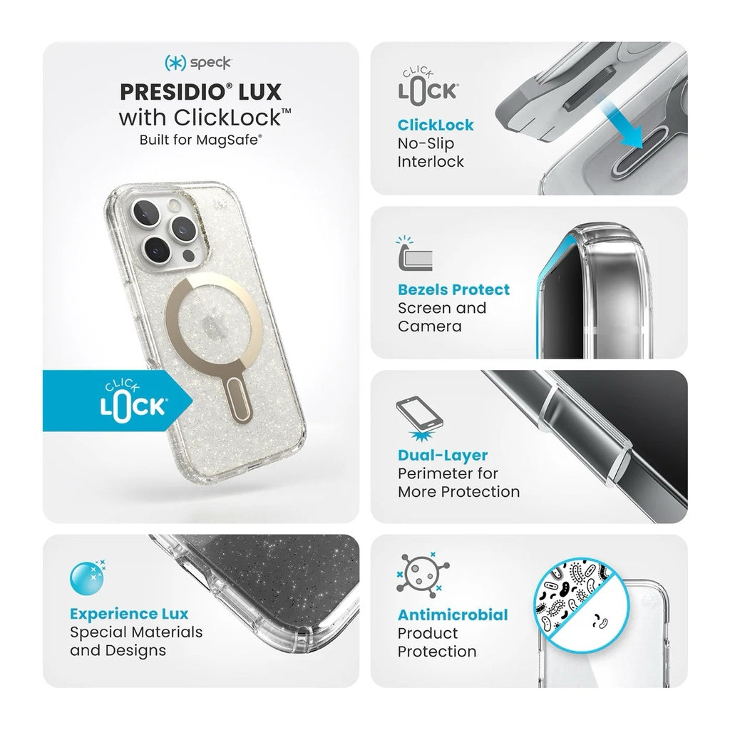 Speck - Presidio Lux Case with ClickLock for Apple iPhone 16 Pro - Clear