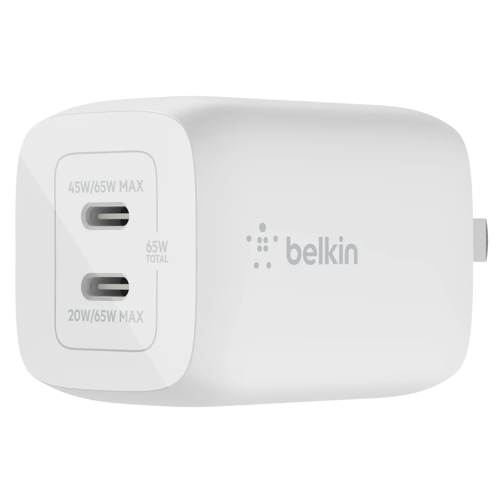 Belkin 65W Dual USB C GaN Wall Charger with PPS and USB C to USB C Cable