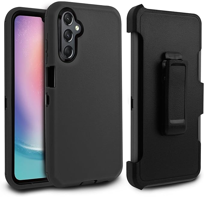 Thousandgear Samsung Galaxy A25 5G case,Heavy Duty Hard Shockproof Armor Protector Case Cover with Belt Clip Holster Built in Screen Protector (Black)