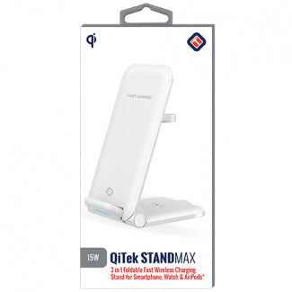 Tekya QITEK Standmax 15W 3 in 1 FoldableE QI Wireless Charger Stand - White