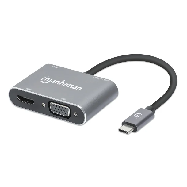 Manhattan USB-C to HDMI and VGA 4-in-1 Docking Converter with Power Delivery