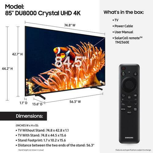 Samsung DU8000 Series 85" 4K HDR Crystal UHD Smart LED TV (2024)