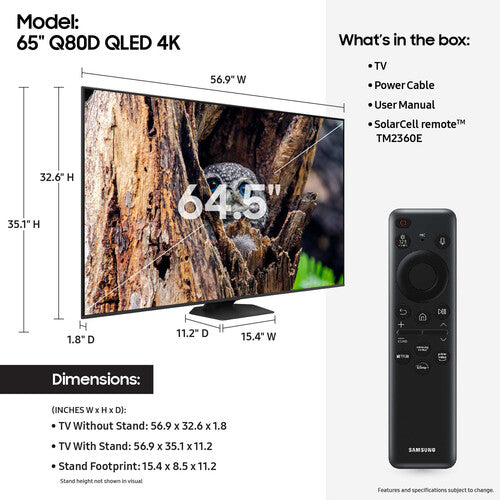 Samsung Q80D Series 65" QLED 4K HDR UHD Smart TV (2024)