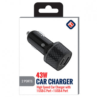 Tekya 43W Power Delivery USB-C and USB-A Dual Port Car Charger Head