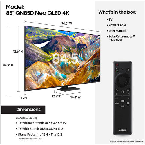 Samsung QN85D Series 85" Neo QLED Mini-LED 4K UHD Quantum HDR Smart TV (2024)