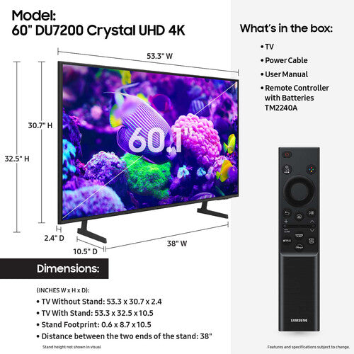 Samsung DU7200 Series 60" 4K HDR Crystal UHD Smart LED TV (2024)