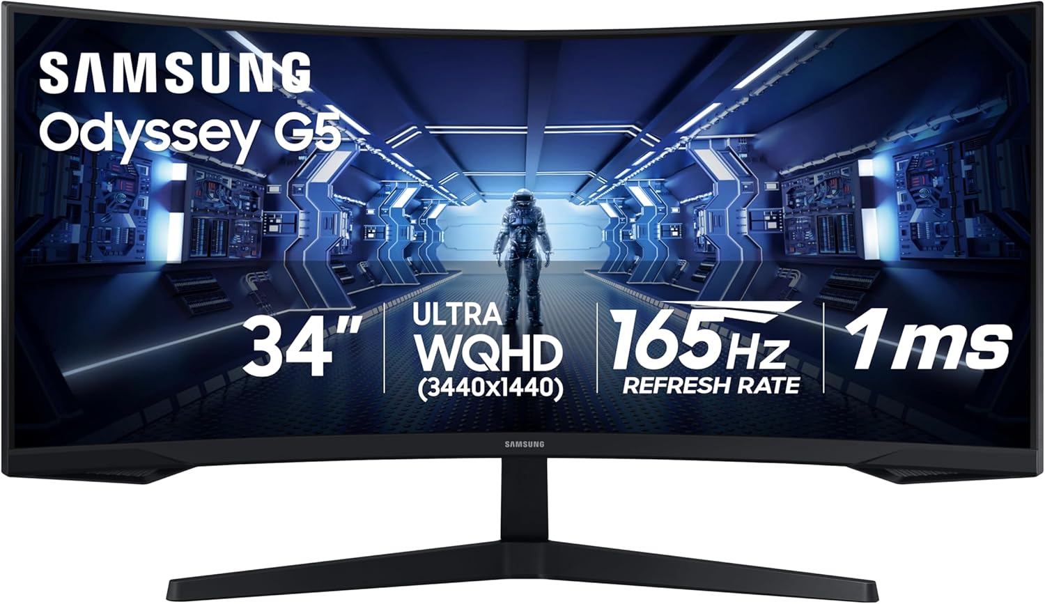 Samsung 34-Inch Odyssey G5 Ultra-Wide Gaming Monitor with 1000R Curved Screen