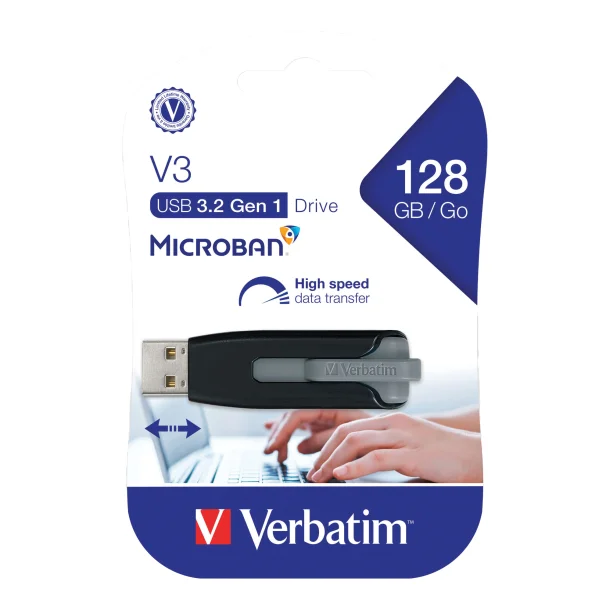 Verbatim 128GB Retractable V3 USB 3.2 Gen 1 Flash Drive