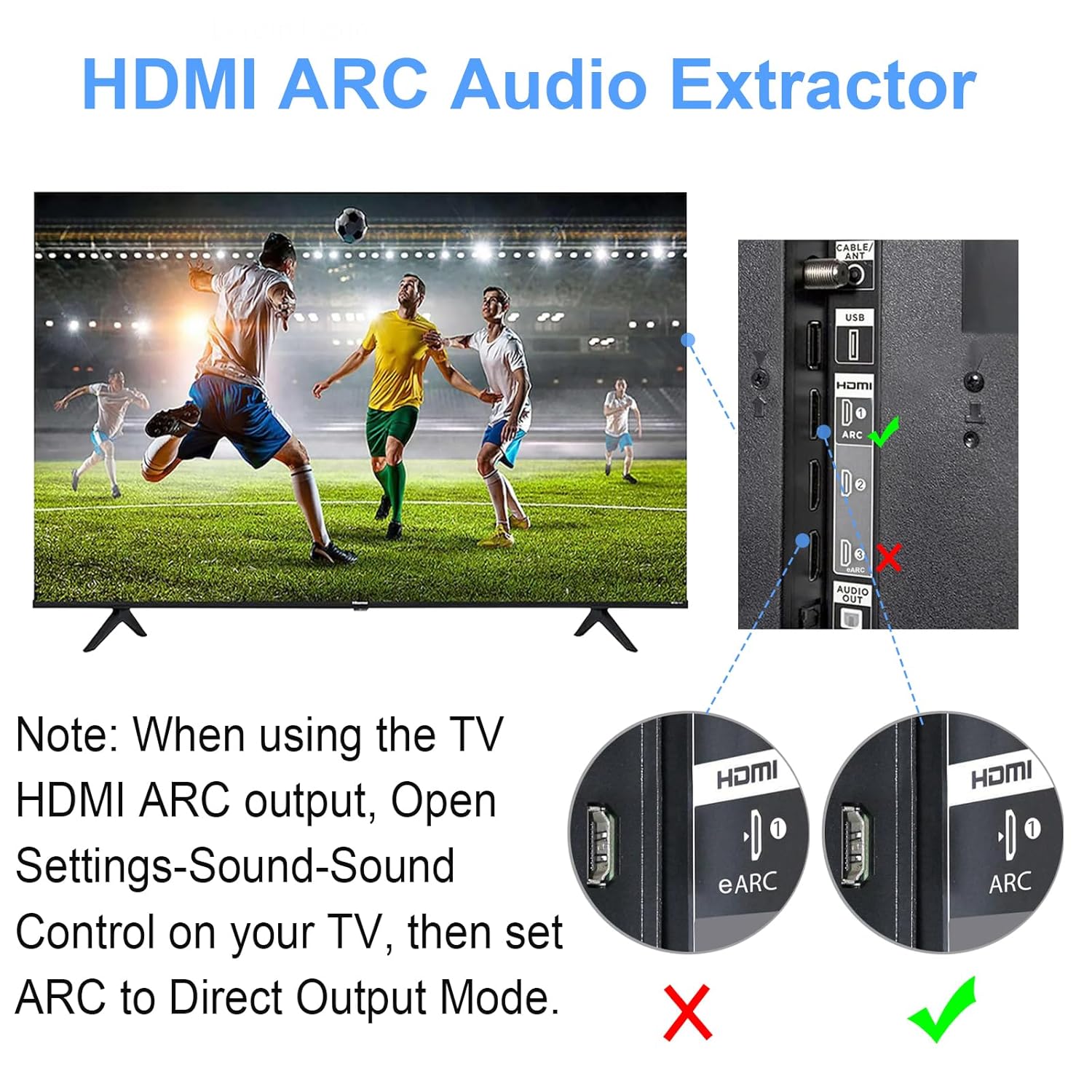 Tendak HDMI ARC Audio Extractor - Digital to Analog Audio Converter with HDMI ARC, SPDIF/Optical, 3.5mm Jack & Stereo L/R Outputs for TV