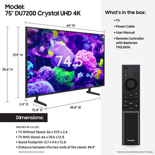 Samsung DU7200 Series 75" 4K HDR Crystal UHD Smart LED TV (2024)