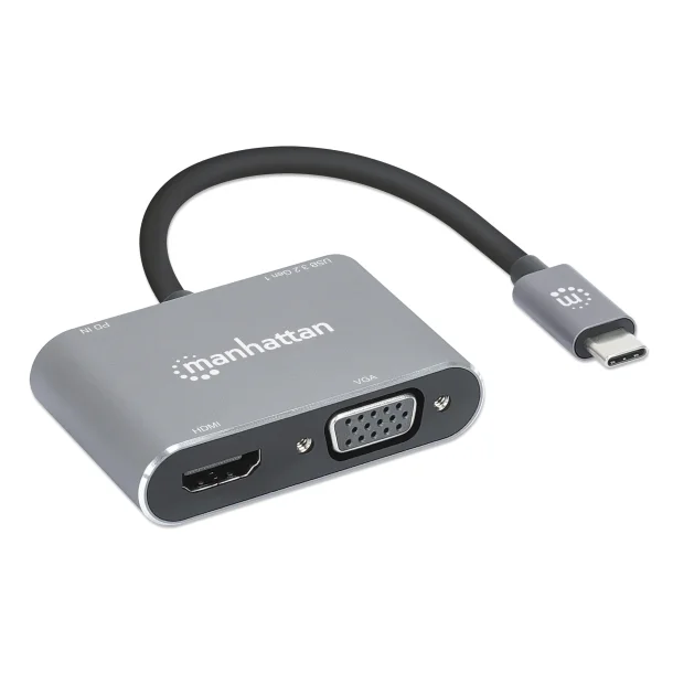 Manhattan USB-C to HDMI and VGA 4-in-1 Docking Converter with Power Delivery