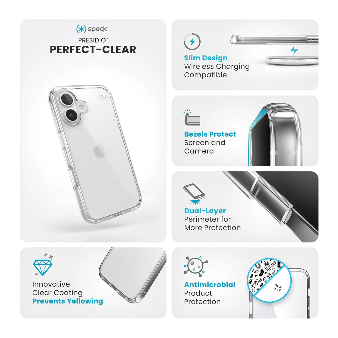 Speck - Presidio Perfect Clear Case for Apple iPhone 16 - Clear