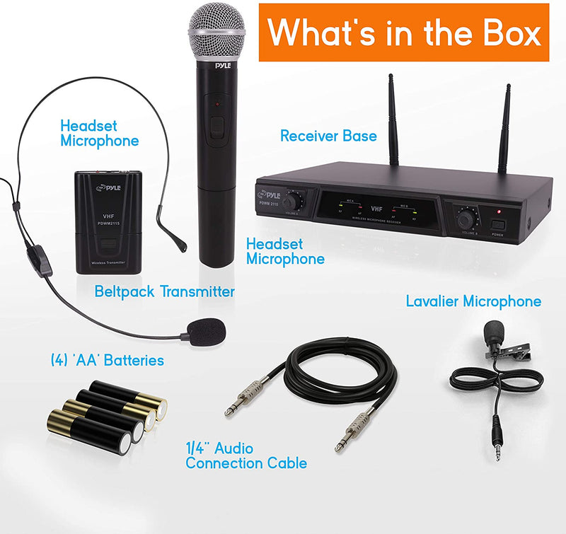 Pyle Wireless Microphone System Set w/ Bluetooth Receiver Base & 4 Handheld  Mics 