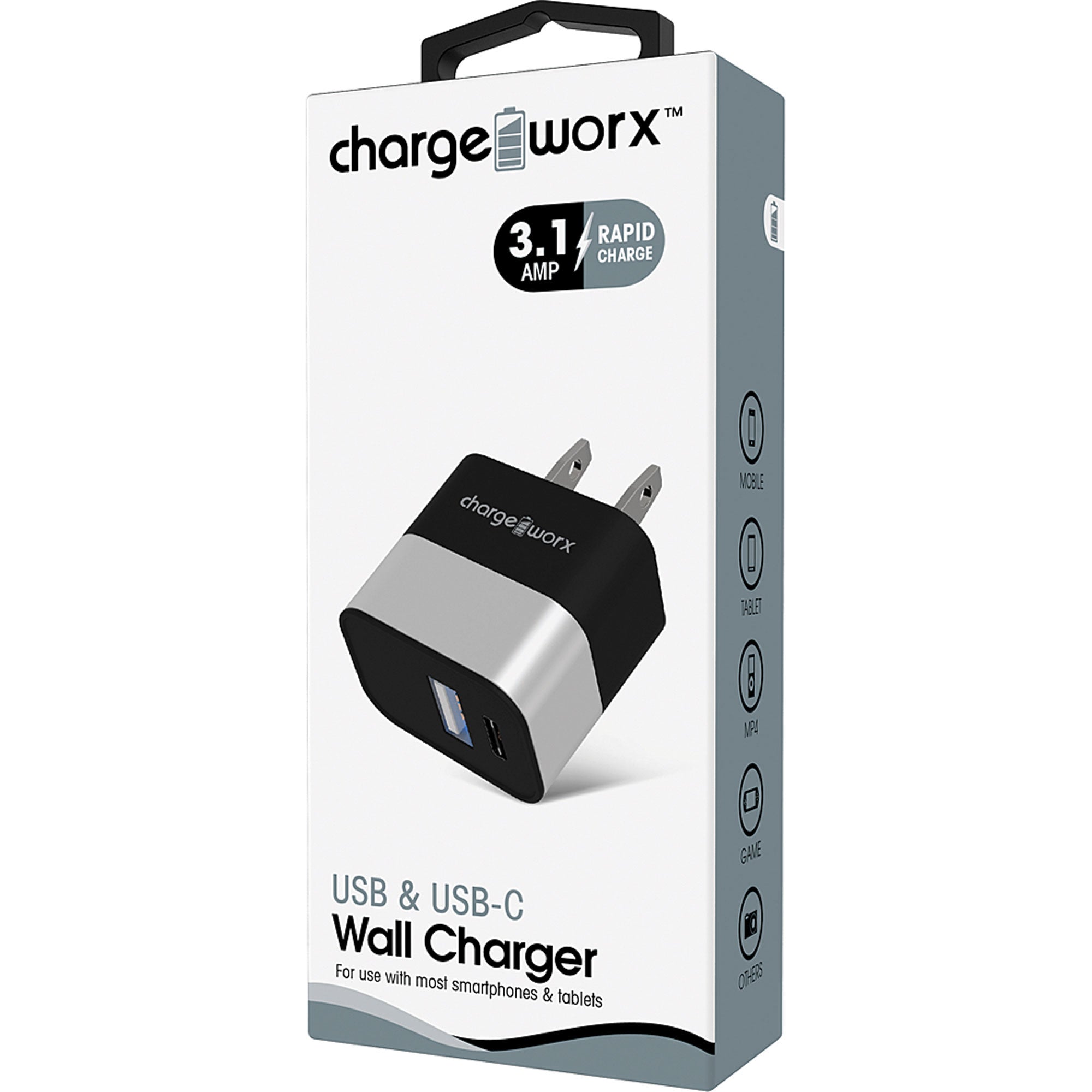 ChargeWorx 3.1A Dual USB USB C Wall Charger